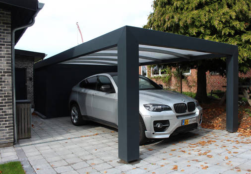 KUBIC Einzelcarport im Bauhaus-Stil mit Geräteschuppen