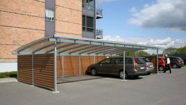 Carportsystem Modell 4001 ELIPSE mit Holzverkleidung